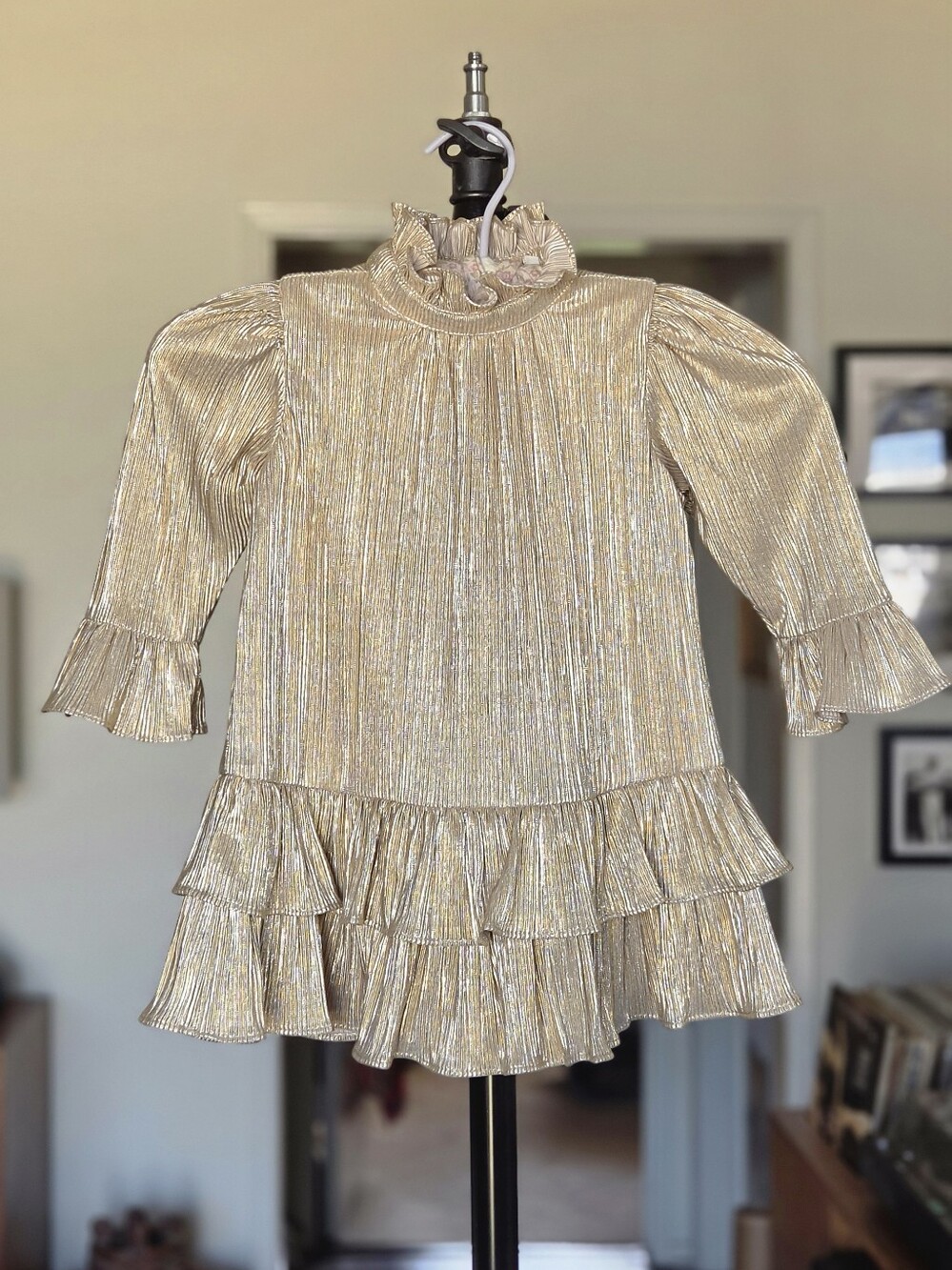 Janie And Jack Twinkle And Shine Dress - Shimmery Gold Ruffle Dress 2T